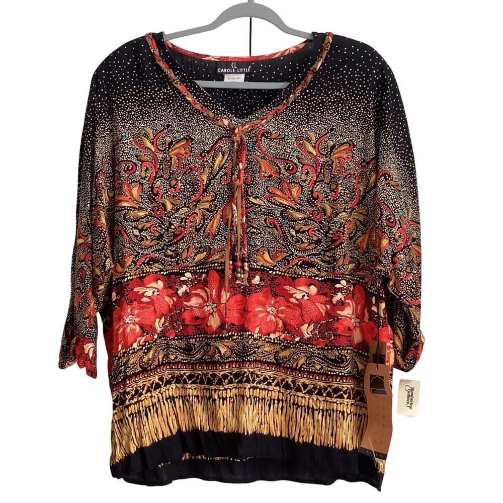 NWT Carole Little Multicolor Floral Paisley Print Womens Top Size 16 With 3/4 Sl